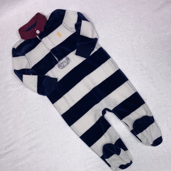 Ralph Lauren navy white velour maroon color footed romper 9m - Picture 1 of 6